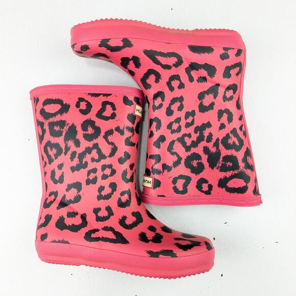 Hunter Pink/Black Animal Print Wellies Rain Boots - 12B 13G - Picture 1 of 7